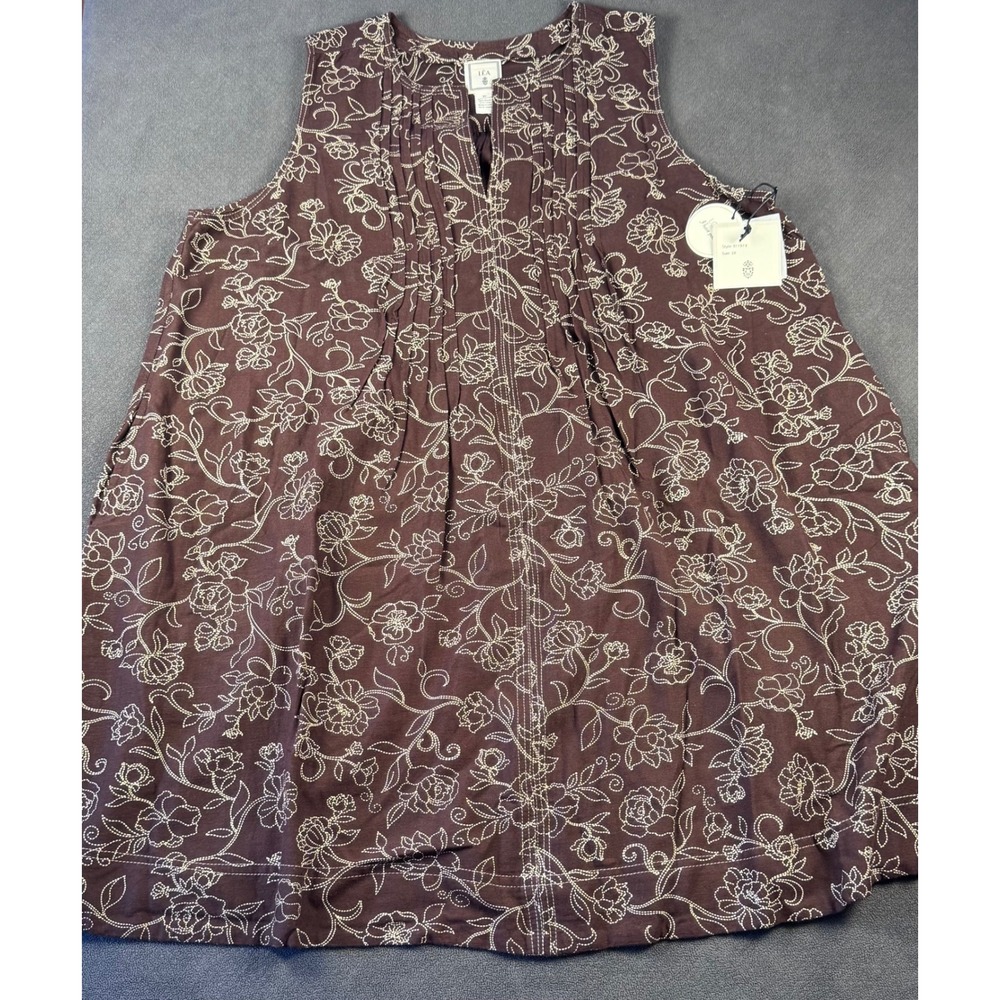 NWT LEA Women's 3X Brown Boho Cottagecore Floral Cotton Sleeveless Dress Pockets